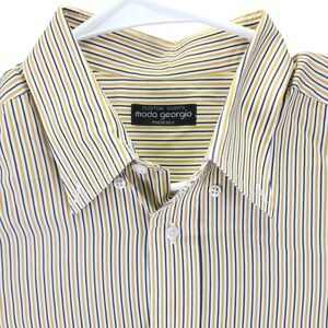 Moda Giorgio Mens Striped Button Down Shirt Long‎ Sleeve Custom Fit Made USA